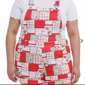 Hot Topic Patchwork Strawberry Jumpsuit - Red and Pink